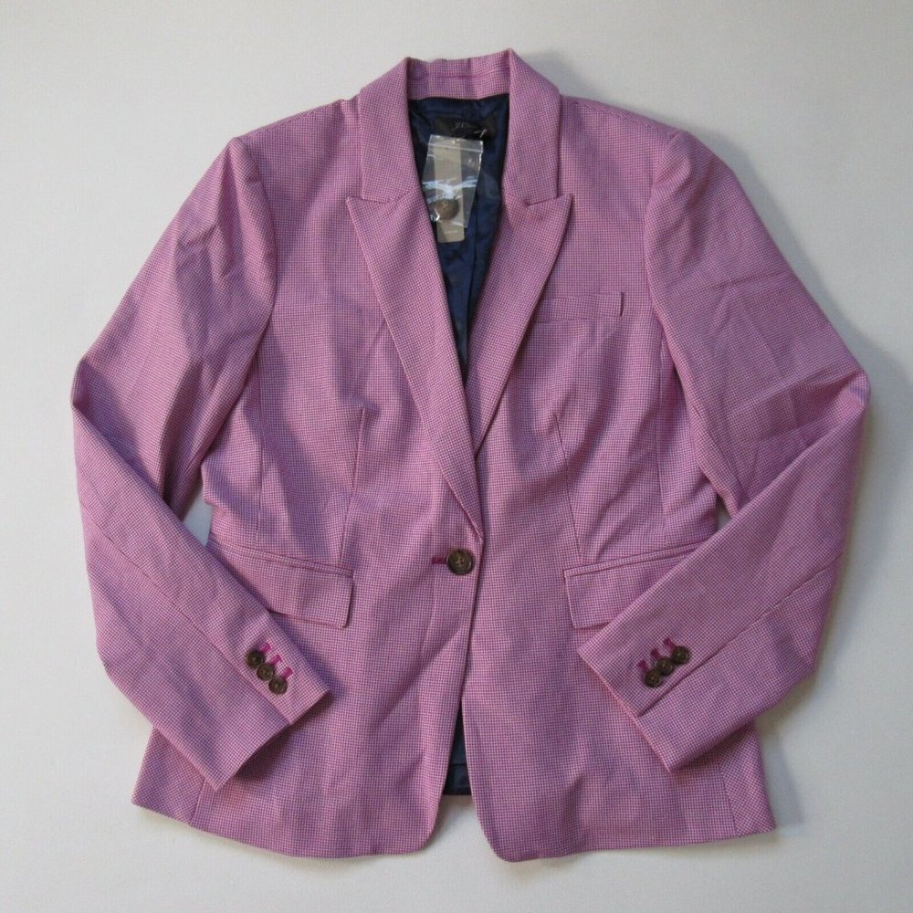 NWT J.Crew Houndstooth Peplum Back Blazer in Vintage Fuchsia Ivory Jacket 10